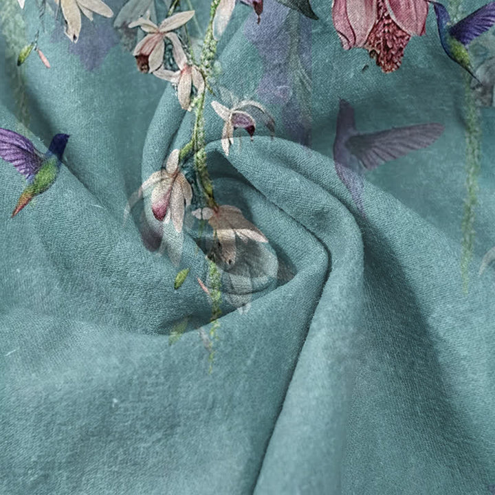 Buddha Stones Damesbroek van 100% Cotton met bloemen- en vogelprint, elastische Taille en Zakken. - image 2