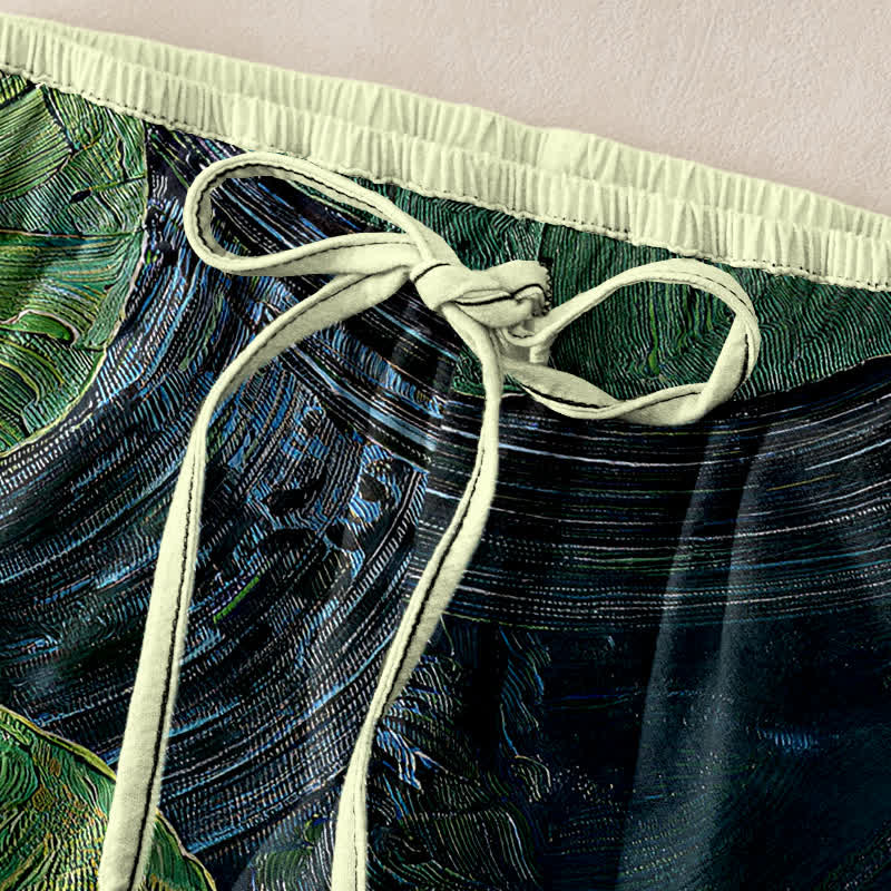 Buddha Stones Damesbroek van 100% Cotton katoen met lotusvijverpatroon, elastische Taille en Zakken. - image 1