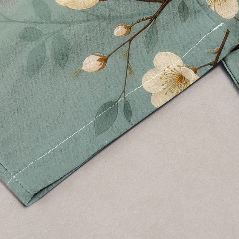 Buddha Stones Damesbroek van 100% Cotton met elastische Taille en Zakken , met inktbloesem- en takkenpatroon. - image 1