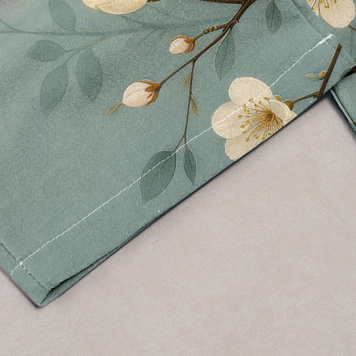 Buddha Stones Damesbroek van 100% Cotton met elastische Taille en Zakken , met inktbloesem- en takkenpatroon. - image 1
