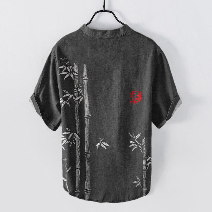 Buddha Stones Katoenen herenoverhemd met bamboeprint, Korte mouw en halve knoopsluiting. - image 1