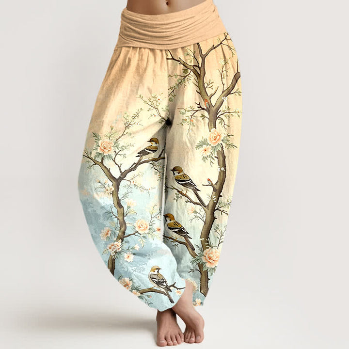 Buddha Stones Dames harembroek met elastische Taille en oosters bloesem-, vogel- en takkenpatroon van katoen - Tarwe - US16, UK/AU20, EU48 (3XL) - image 5