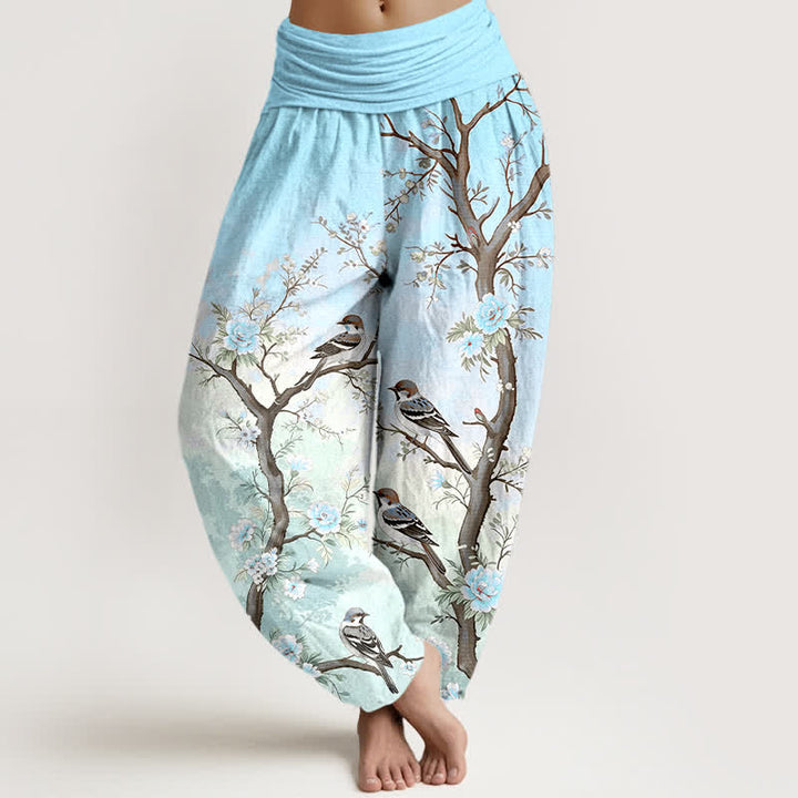 Buddha Stones Dames harembroek met elastische Taille en oosters bloesem-, vogel- en takkenpatroon van katoen - Cyaan - US16, UK/AU20, EU48 (3XL) - image 8