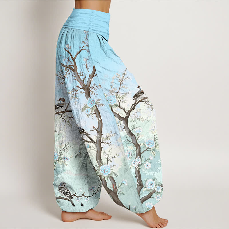Buddha Stones Dames harembroek met elastische Taille en oosters bloesem-, vogel- en takkenpatroon van katoen - image 9