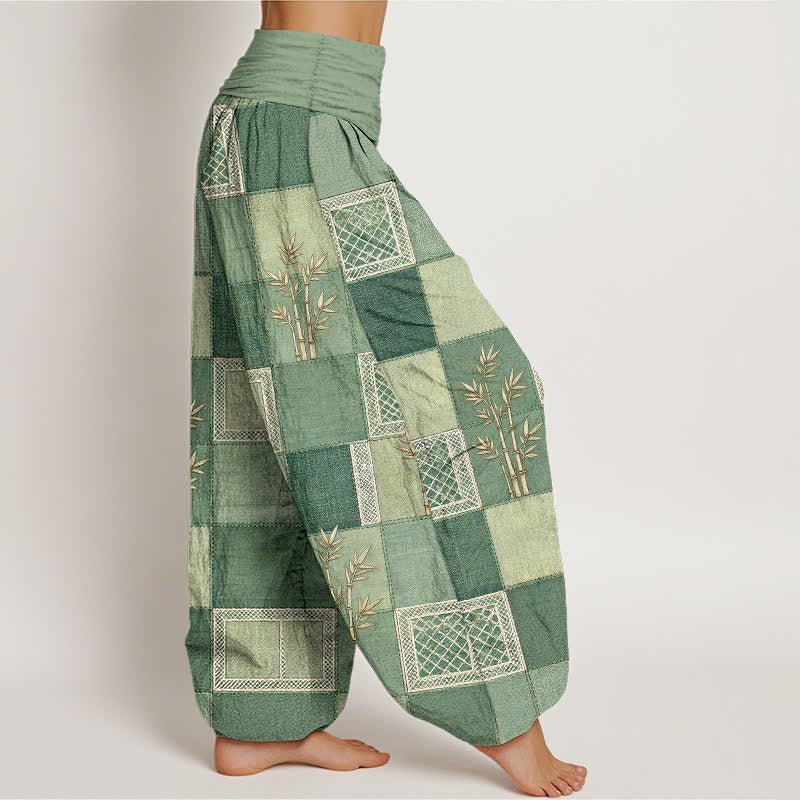 Buddha Stones Dames harembroek met elastische Taille en patchworkpatroon van katoen en bamboe - image 1