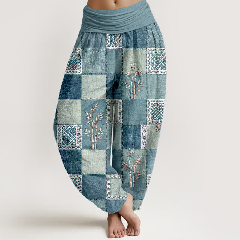 Buddha Stones Dames harembroek met elastische Taille en patchworkpatroon van katoen en bamboe - Poederblauw - US16, UK/AU20, EU48 (3XL) - image 8
