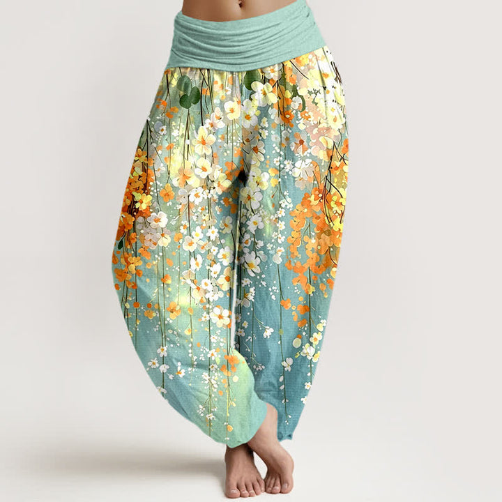 Buddha Stones Dames harembroek met elastische Taille en wildbloemenpatroon - Turkoois - US16, UK/AU20, EU48 (3XL) - image 0