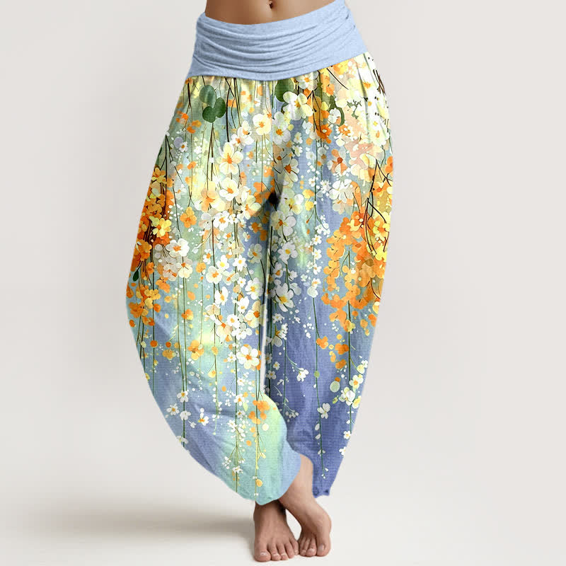 Buddha Stones Dames harembroek met elastische Taille en wildbloemenpatroon - Licht Hemelsblauw - US16, UK/AU20, EU48 (3XL) - image 5