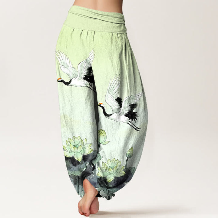 Buddha Stones Dames harembroek met elastische Taille en vliegende kraanvogel- en lotusmotief. - image 10