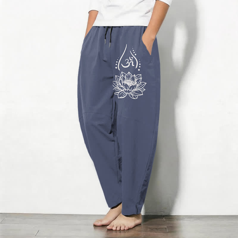 Buddha Stones Getailleerde herenbroek van puur katoen met Zakken en zakken, met 100% Cotton lotus-Om-patroon. - image 1
