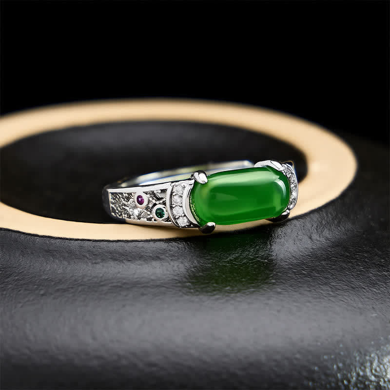 Buddha Stones Ovale jade retro opengewerkte harmonie Ring - Openwerk Ring - US8 (ongeveer 18 mm) - image 0