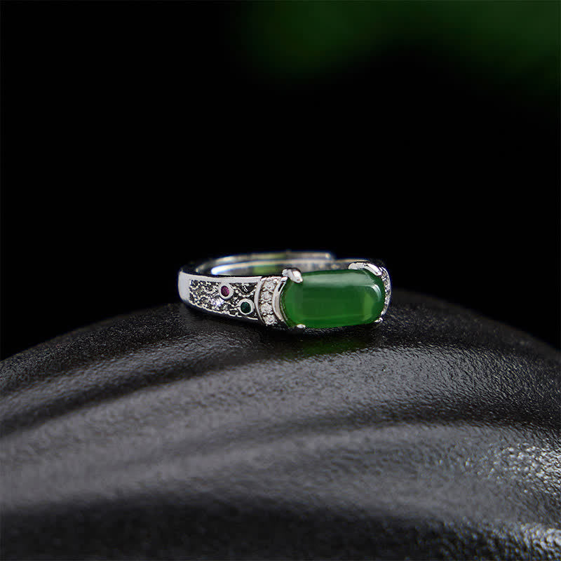 Buddha Stones Ovale jade retro opengewerkte harmonie Ring - image 3