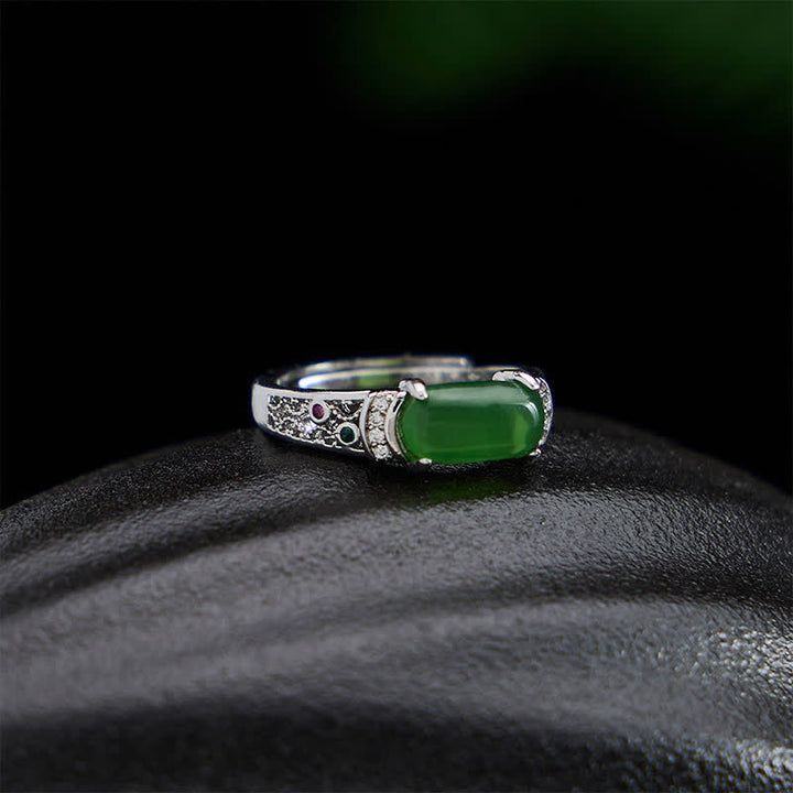 Buddha Stones Ovale jade retro opengewerkte harmonie Ring - image 3