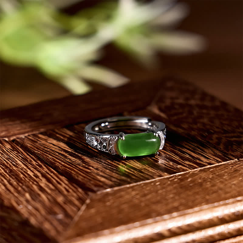 Buddha Stones Ovale jade retro opengewerkte harmonie Ring - image 2