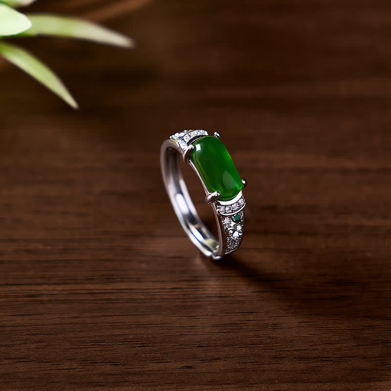 Buddha Stones Ovale jade retro opengewerkte harmonie Ring - image 1