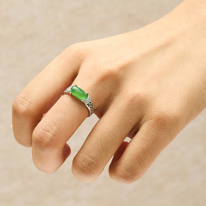 Buddha Stones Ovale jade retro opengewerkte harmonie Ring - image 4