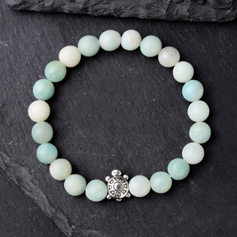 Buddha Stones Amazoniet koperen schildpad handgepolijste ronde Armband - image 3