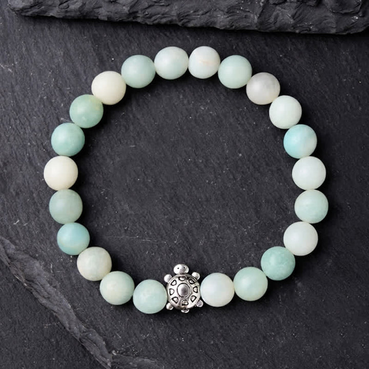 Buddha Stones Amazoniet koperen schildpad handgepolijste ronde Armband - image 3