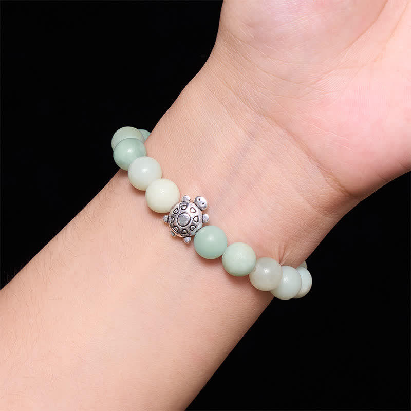 Buddha Stones Amazoniet koperen schildpad handgepolijste ronde Armband - image 4