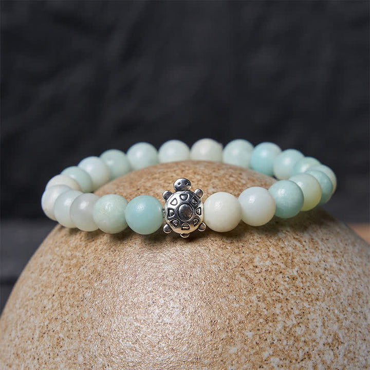 Buddha Stones Amazoniet koperen schildpad handgepolijste ronde Armband - image 2