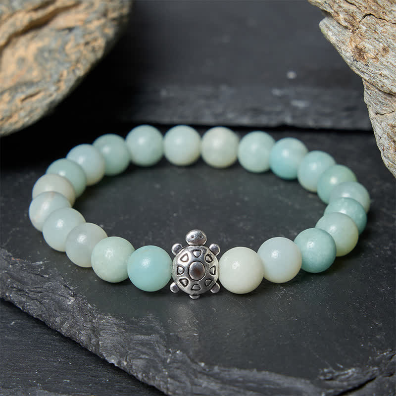 Buddha Stones Amazoniet koperen schildpad handgepolijste ronde Armband - image 1