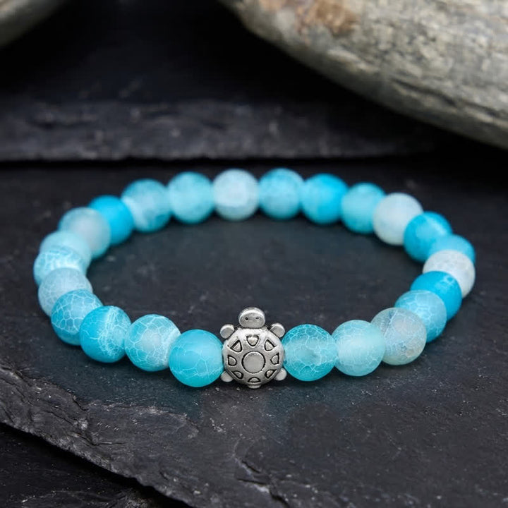 Buddha Stones Blauwe agaat Armband met craquelé schildpadmotief en kralen - image 2