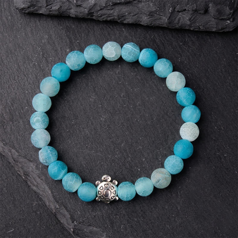 Buddha Stones Blauwe agaat Armband met craquelé schildpadmotief en kralen - image 1