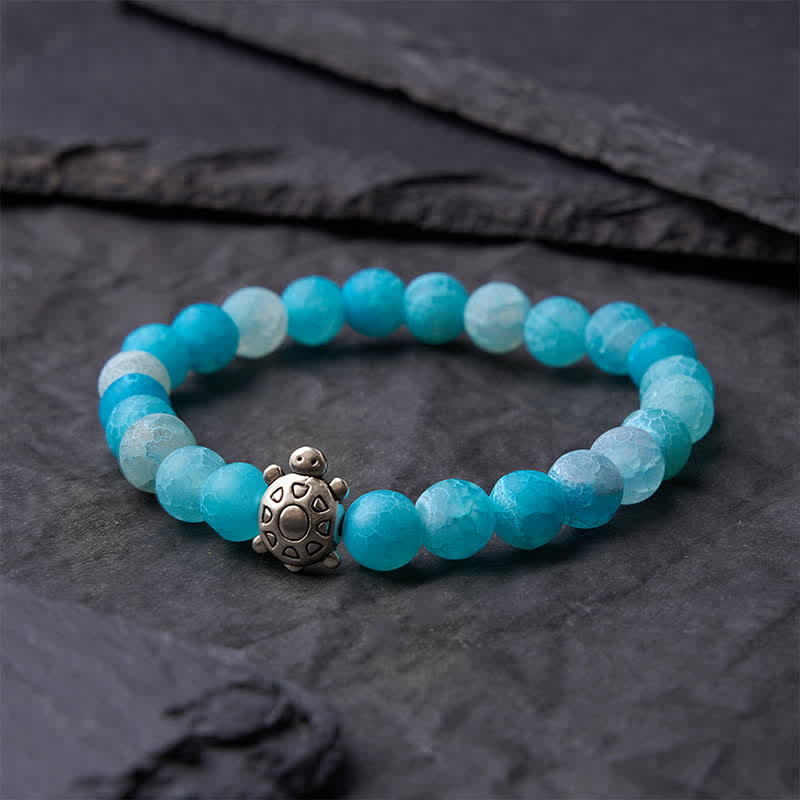 Buddha Stones Blauwe agaat Armband met craquelé schildpadmotief en kralen - image 3