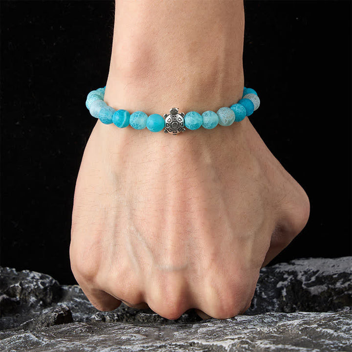 Buddha Stones Blauwe agaat Armband met craquelé schildpadmotief en kralen - image 4