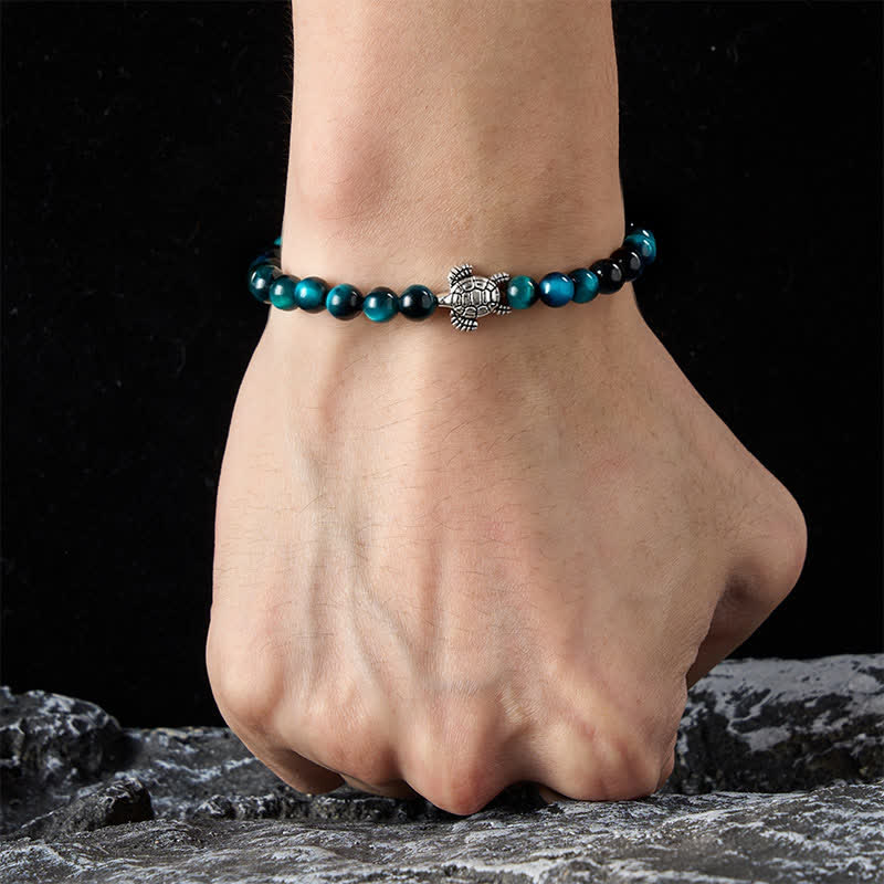 Buddha Stones Blauwe tijgeroog koperen schildpad krachtige Armband - image 4