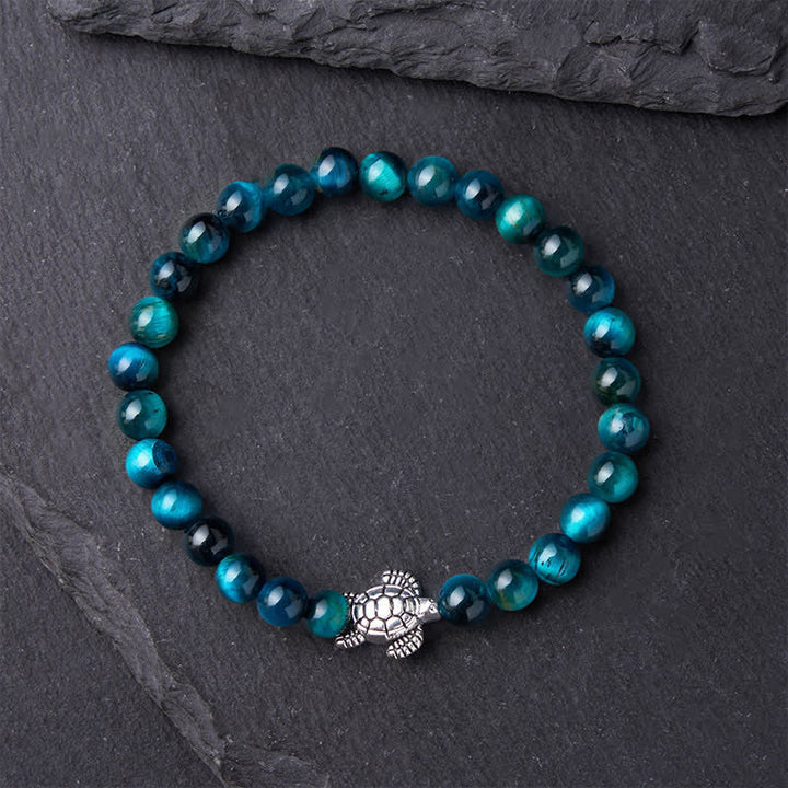 Buddha Stones Blauwe tijgeroog koperen schildpad krachtige Armband - image 2