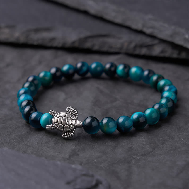 Buddha Stones Blauwe tijgeroog koperen schildpad krachtige Armband - image 1