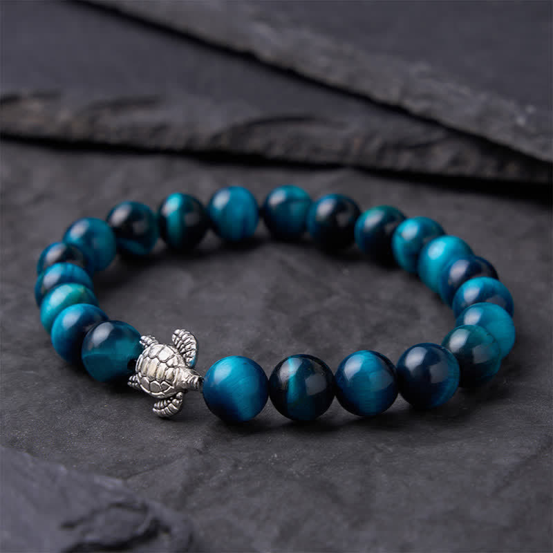 Buddha Stones Blauwe tijgeroog koperen schildpad krachtige Armband - image 10