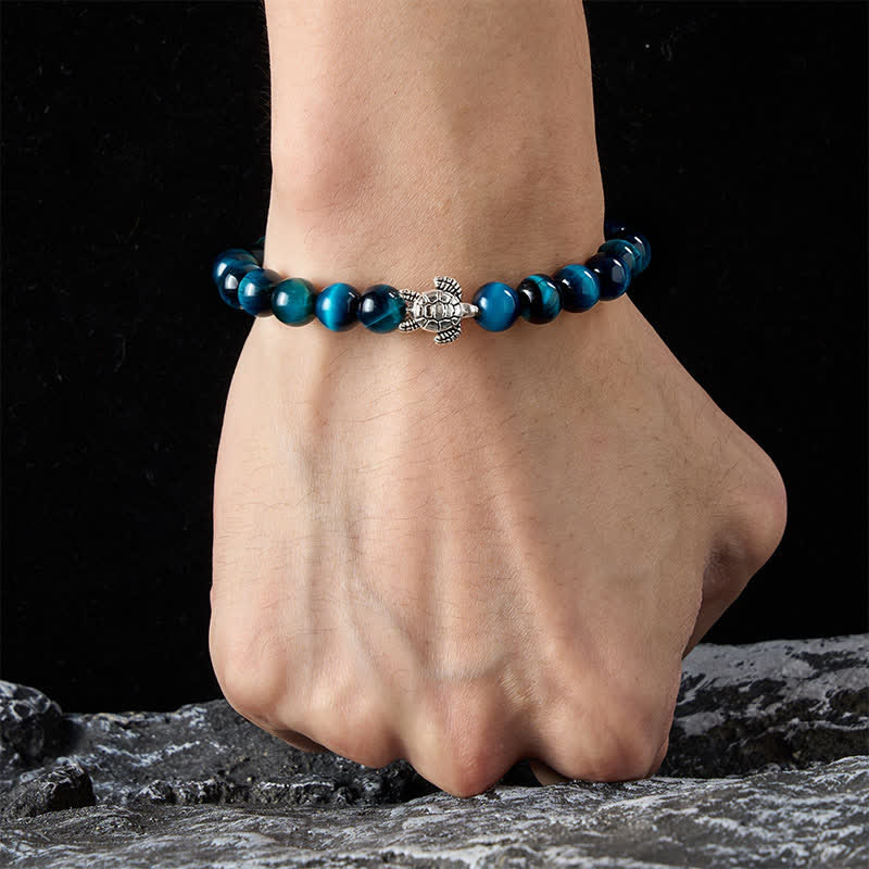 Buddha Stones Blauwe tijgeroog koperen schildpad krachtige Armband - image 13