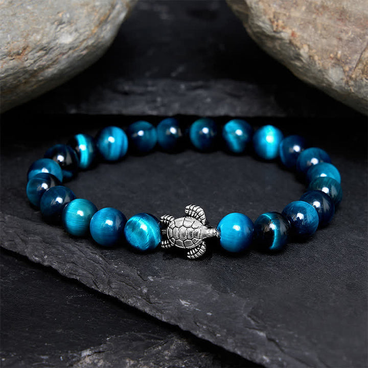 Buddha Stones Blauwe tijgeroog koperen schildpad krachtige Armband - 8mm blauwe tijgeroogsteen (Polsomtrek: 15-16 cm) - image 9