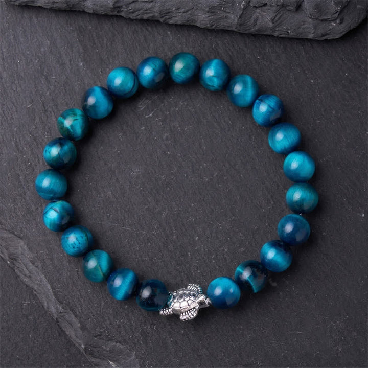 Buddha Stones Blauwe tijgeroog koperen schildpad krachtige Armband - image 11