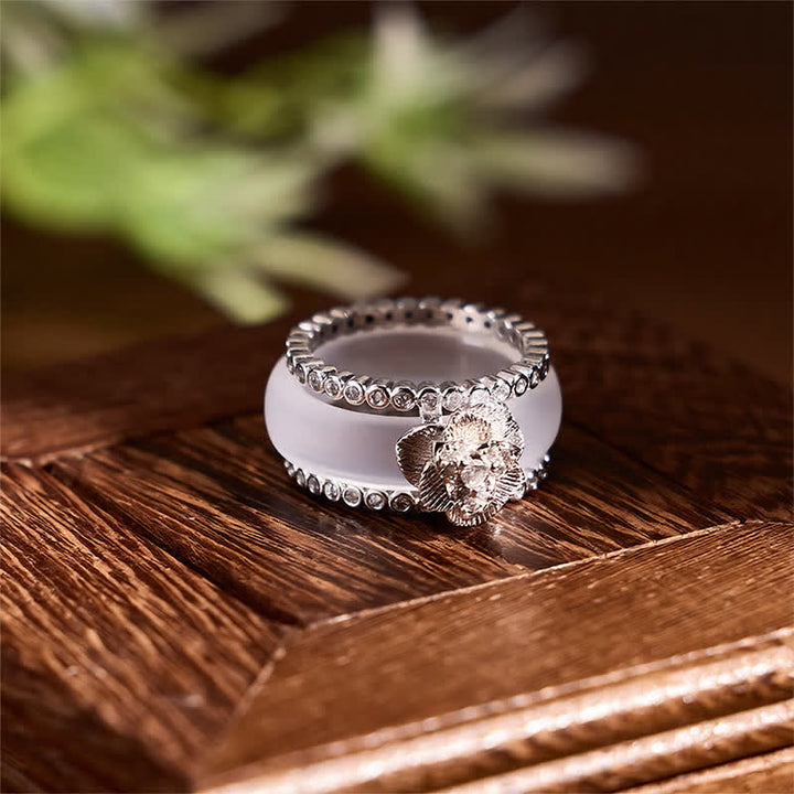 Buddha Stones Retro Chinese gelaagde Ring met ingelegde witte camelia van koper. - image 1