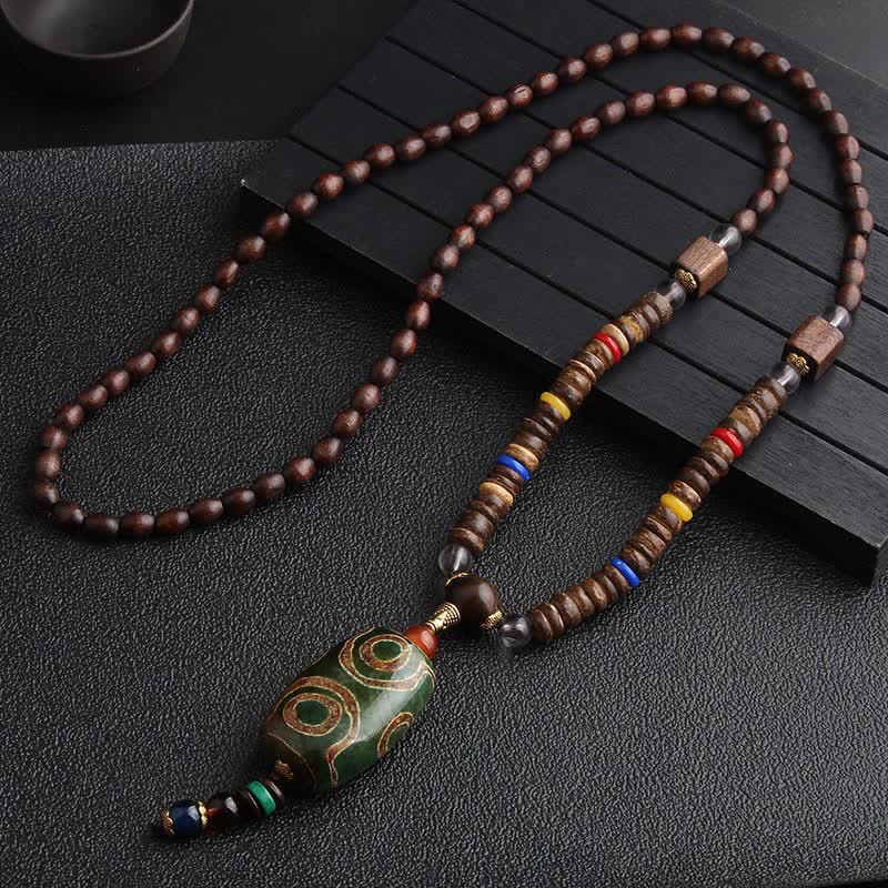 Buddha Stones Turkooizen Dzi-kralen Ketting meditatieketting van wengéhout - Dzi-kraal - image 5