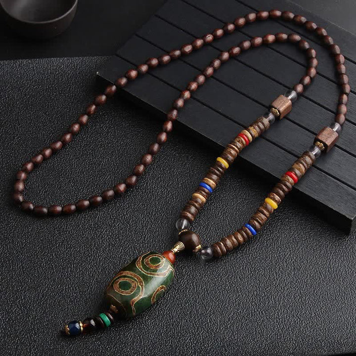 Buddha Stones Turkooizen Dzi-kralen Ketting meditatieketting van wengéhout - Dzi-kraal - image 5