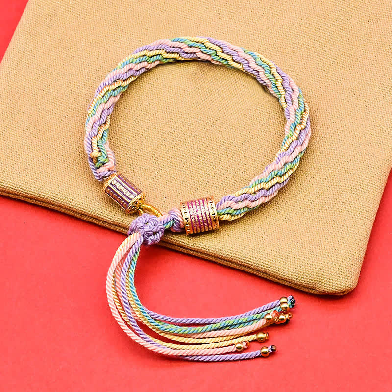Buddha Stones Tibetaanse armband met kleurrijke kwastjes en Armband - Groenpaars (Polsomtrek: 15-18 cm) - image 1