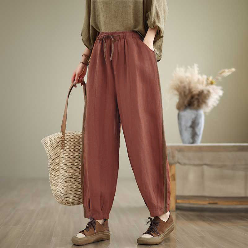 Buddha Stones Lente/Zomer Casual Minimalistische Cropped Broek met Trekkoord en Zakken - Indisch Rood - US8-10, UK/AU12-14, EU40-42 (2XL) - image 0
