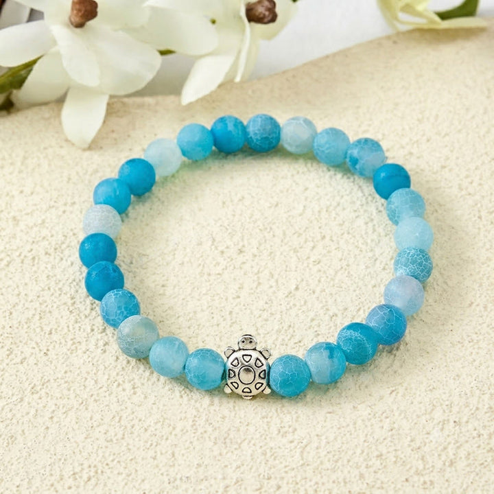 Buddha Stones Blauwe agaat Armband met craquelé schildpadmotief en kralen - Blauwe craquelé-agaat (Polsomtrek: 15-16 cm) - image 0
