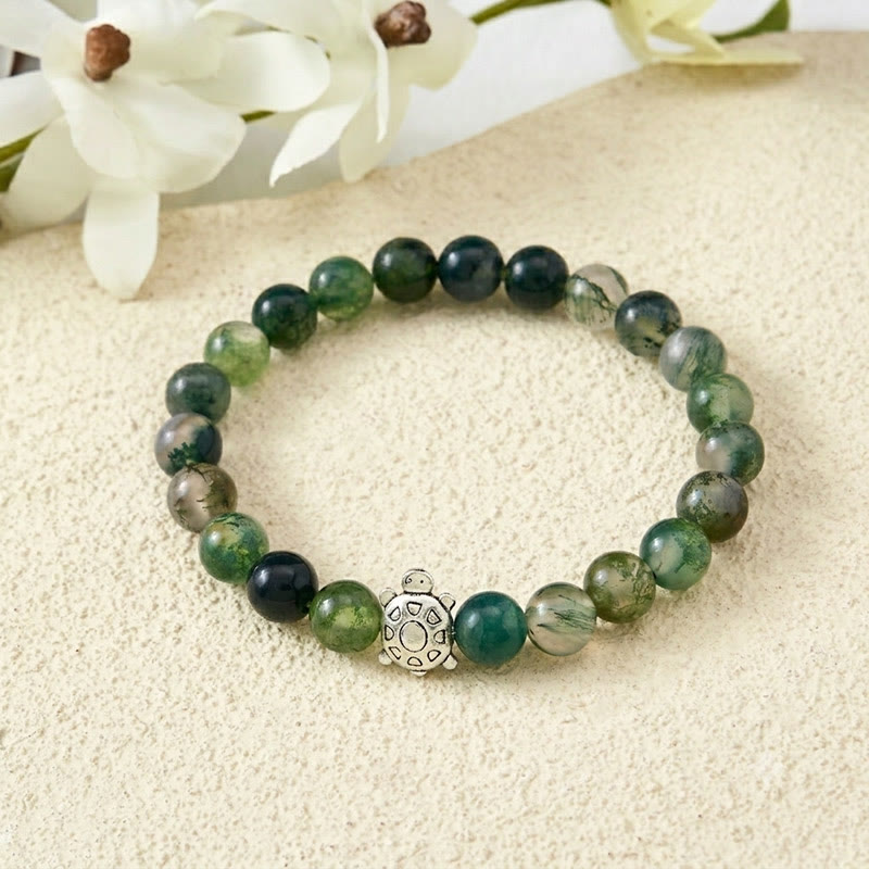 Buddha Stones Mosagaat Koperen Schildpad Kalm Armband - 8mm mosagaat (Polsomtrek: 15-16 cm) - image 0