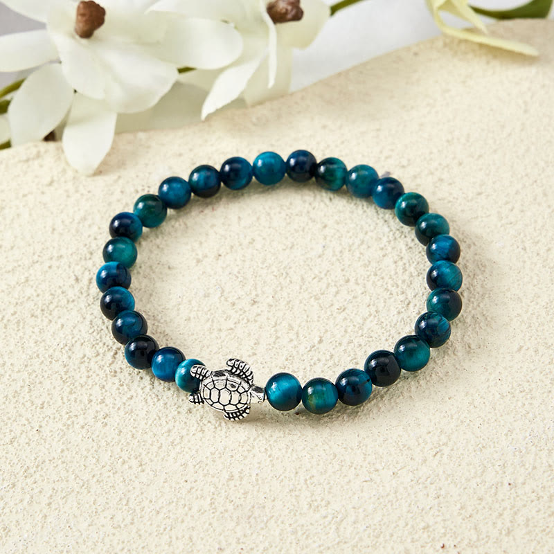 Buddha Stones Blauwe tijgeroog koperen schildpad krachtige Armband - image 3