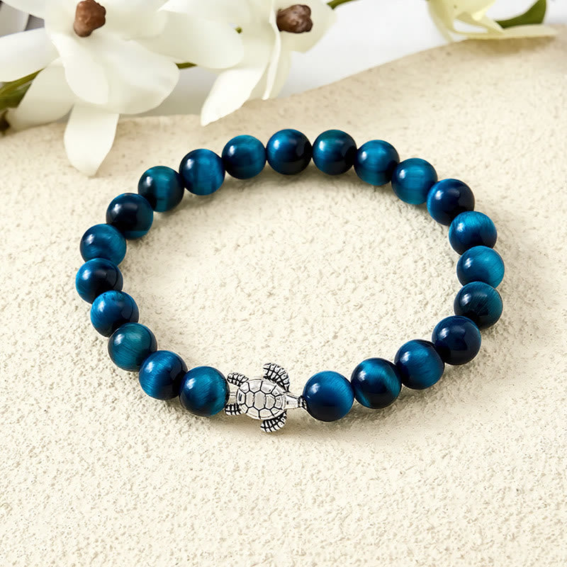 Buddha Stones Blauwe tijgeroog koperen schildpad krachtige Armband - image 12