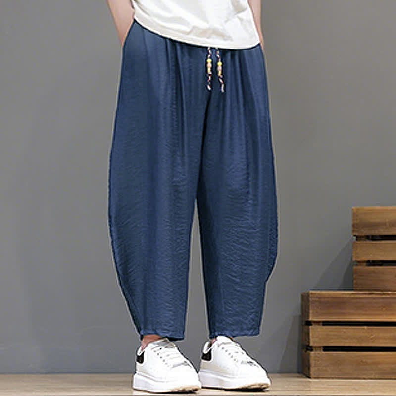 Buddha Stones Zomerse casual minimalistische Cropped broek met trekkoord, effen model, harembroek voor heren met zakken - image 1
