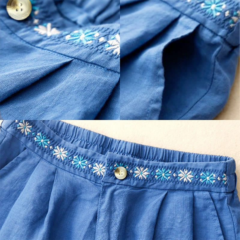 Buddha Stones Zomerse casual damesshorts met geborduurde bloemen, plooien, ritssluiting en knoopsluiting, gemaakt van polyester, met Zakken. - image 1