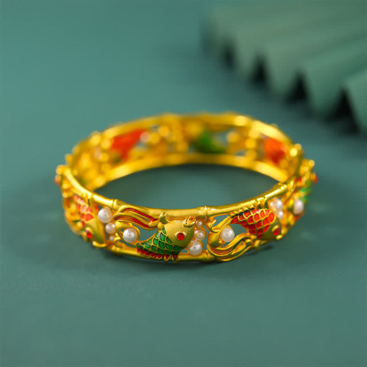 Buddha Stones Verguld messing Koi- Bangle Success vintage Chinese Manchetarmband - image 4