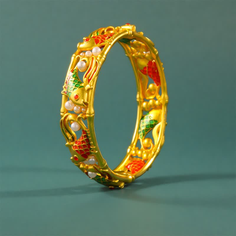 Buddha Stones Verguld messing Koi- Bangle Success vintage Chinese Manchetarmband - Koivissen (Succes ♥ Vastberadenheid) - image 0