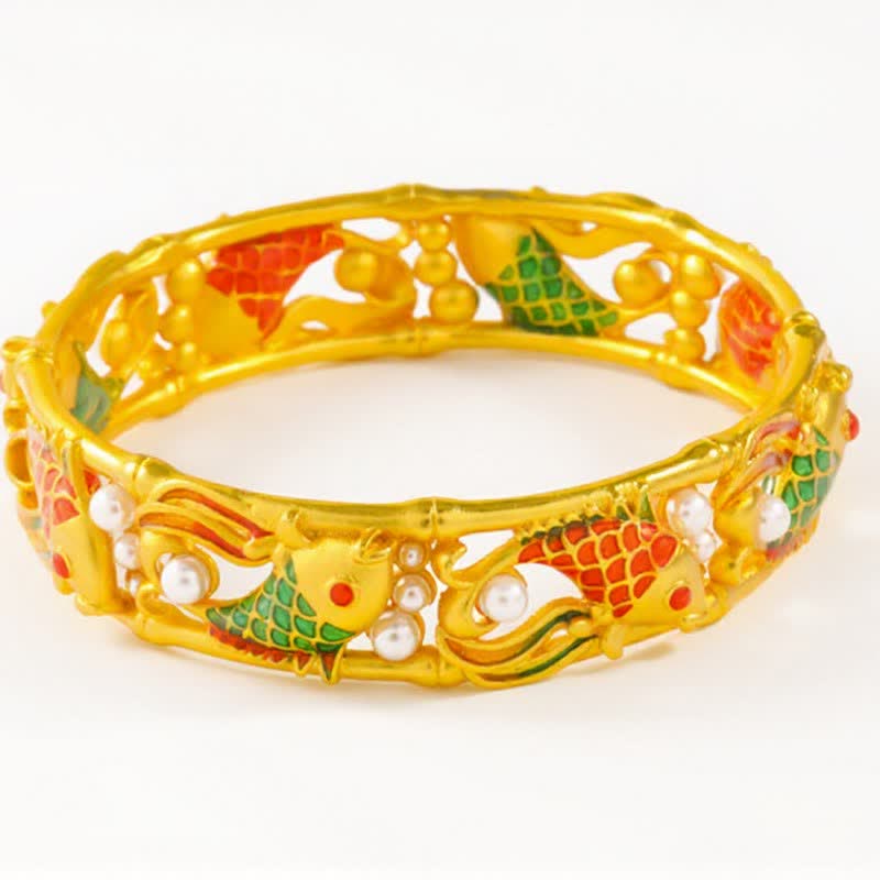 Buddha Stones Verguld messing Koi- Bangle Success vintage Chinese Manchetarmband - image 11